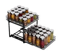 Pull Out Spice Rack for Cupboard, 2-Tier Slide Out Kitchen Organiser with 3 Adjustable Height, No Drill Rust-Resistant Painted Steel, Heavy Duty Cabinet Storage for Kitchen Bathroom Seasonings Cans