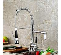 Pull-Out Spray Head, Kitchen Faucet, Cold Water Mixer, All Copper Spring Kitchen Sink Faucet Chrome Plated Polished Single Handle -