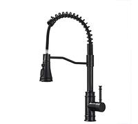 Pull Out Spring Kitchen Faucet, Pull Down Hot & Cold Water Mixer Taps, Matte Black Deck Mounted Three Function Hot and Cold Water Crane