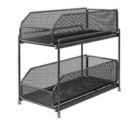 Pull out Storage Rack，kitchen Drawer Storage Rack Double-Layer Pull-Out Sundry Storage Rack Under the Sink Countertop for Bathroom Kitchen Office Black