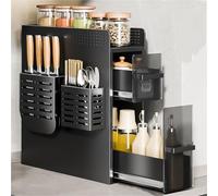 Pull Out Storage Spice Rack Kitchen Countertop Organizer Spice Holder Rack Seasoning Bottles Jar Organizer Shelf Narrow Side Organizers for Spices Seasoning Space Saving，3 tool carrier Chopstick tube