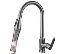 Pull Out Tap Kitchen Faucet Pull-Out Spray Head 360 Degree Rotation Hot and Cold Water Black and Silver Single Hole(Grey)