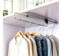 Pull Out Telescopic Wardrobe Rail, Retractable Closet Clothes Hanger Rod | Under Cabinet Sliding Towel Rail, Heavy Duty Metal Extendable Storage Organiser for Wardrobe Cupboard 12 Inch