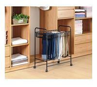 Pull-Out Trouser Rack Removable Pull-Out Rack Wardrobe Storage Expandable Space Saving Drawer-Style Hanger Rod Rolling Trolley,Closet Pants Rack Organizer With Drying Han,Black-20Hangers-60x35x70cm