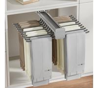 Pull Out Trousers Rack with 22 Arms Double Row Expandable Hangers Space-Saving Pants Versatile Clothes Holder for Scarves & Apparel (Grey)