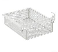 Pull Out Under Desk Drawer Shelf For Office Environments Sturdy Iron Build Enables Effective Management Of Desk Accessories(White Small Size)