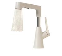 Pull-Out washbasin All Copper hot and Cold Water Faucet Bathroom Cream Household Lift Basin(C)