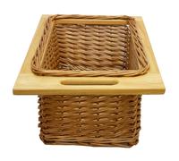Pull out Wicker Basket Drawer 400mm Kitchen Storage Solution Larder Base Unit Cupboard with Handle Rustic Beech Wood Farmhouse Style 100% Handmade Rattan FREE Fixing Kit Included - Brown Brown