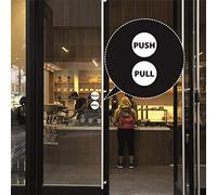Pull Push Door Sign - Traditional Style Home Decor Wall Sticker. Handmade Push Vertical Stickers Sign - White Self-Adhesive for Business, Stores, Cafes, Shops More. Indoor and Outdoor Round Signs