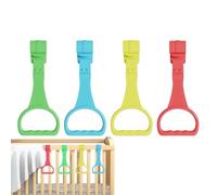 Pull Rings - Soft Silicone Ergonomic Grip Training Aid, Four Piece Crib Mounted Standing Support Device, Walking Practice Equipment with Comfortable Rounded Handle Design | Early Mobility
