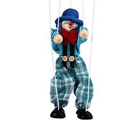 Pull String Puppet, Clown Puppet Doll Toy, Vintage Wooden Hand Toy for Birthday Gifts Christmas Halloween (blue)