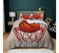 Pull-Through Basketball Super King Duvet Cover Set 3D Printed Basketball Hoop Bedding Set Ultra Soft Microfiber Quilt Cover 220x260 cm for Single Bed with 2 Pillowcases with Zipper F.2027