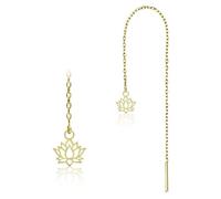 Pull Through Earrings Stainless Steel Threader Chain Earrings 11 cm Lotus & Heart Pendant Gold & Silver Filigree Long Women's Earrings Z601, Stainless Steel