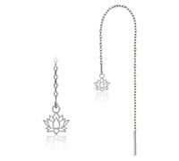 Pull Through Earrings Stainless Steel Threader Chain Earrings 11 cm Lotus & Heart Pendant Gold & Silver Filigree Long Women's Earrings Z601, Stainless Steel