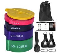 Pull Up Assistance Band Set Latex Workout 8-125LB Exercise for Home Gym Training Fitness Bands with Sponge Door Buckle Snaps Handles Manual Cloth Bag