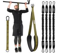 Pull Up Assistance Bands Set - 4 Heavy-Duty Pull Up Bands, Height Adjustable Strap & Comfortable Foot Strap - Stackable Pull Up Resistance Bands for Pull Ups (Military Green)