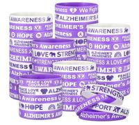 PullCrease 100 Pcs Alzheimer's Awareness Wristbands Bulk 10 Styles Purple Ribbon Silicone Bracelets with Inspirational Sayings for Dementia Women Men Event Support Charity Supplies Favor Gifts