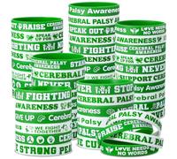 PullCrease 100 Pcs Cerebral Palsy Awareness Wristbands Bulk 10 Styles Green Ribbon Silicone Bracelet Cerebral Palsy Awareness Wristband with Inspirational Sayings for Event Support Charity Favor Gifts
