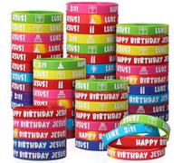 PullCrease 100 Pcs Happy Birthday Jesus Wristband Christmas Luke 2: 11 Rubber Wristband 10 Styles with Christian Religious Cross Gifts for Sunday School Xmas Parties Motivation Support Church Supplies