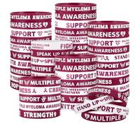 PullCrease 100 Pcs Multiple Myeloma Awareness Wristbands Burgundy Ribbon Silicone Bracelets 10 Styles Multiple Myeloma Awareness Wristband with Inspirational Saying for School Office Party Favor Gifts