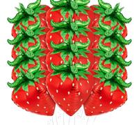 PullCrease 12 Pcs 4d Strawberry Balloons 29 Inch Giant Cute Strawberry Foil Balloons Shortcake Decorations for Sweet Berry Fruit Themed First Birthday Party Decorations Supplies Favors (Red)