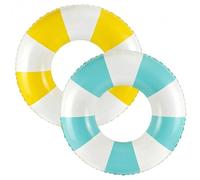 PullCrease 2 Pcs Vintage Stripe Inflatable Tube Pool Float with Cup Holder Jumbo Classic Striped Swim Ring 42" Print Pool Lounger Tube for Adult Summer Beach Bachelorette Party (Mint Green,Yellow)