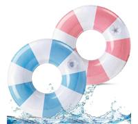 PullCrease 2 Pcs Vintage Stripe Inflatable Tube Pool Float with Cup Holder Jumbo Classic Striped Swim Ring 42" Print Pool Lounger Tube for Adult Summer Beach Bachelorette Party (Pink,Blue)