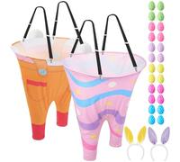 PullCrease 2 Sets Easter Granny Pants Outdoor Games, Giant Granny Cute Pants with Egg Balls & Bunny Ear Headbands, Funny Spring Yard Tossing Game for Adults Family Party Gathering (Bright Style)