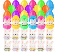 PullCrease 24 Pcs Easter Eggs Prefilled with Plush Bunny Keychain Stuffed Easter Basket Stuffers Egg Hunt Rabbit Goodie Bags Fillers Prizes Spring Exchange Gifts(White)