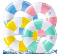 PullCrease 4 Pcs Vintage Stripe Inflatable Tube Pool Float with Cup Holder Jumbo Classic Striped Swim Ring 42" Print Pool Lounger Tube for Adult Summer Beach Bachelorette Party (Multi Color)