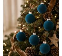 PullCrease 40 Pcs Velvet Christmas Balls Flocked Christmas Tree Hanging Ornaments Neutral Shatterproof Plastic Velvet Ball for Xmas Tree Decor(Peacock Blue)