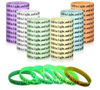 PullCrease 50 Pcs God Is Light and in Him Is No Darkness at All. 1 John 1: 5 Religious Bracelet Silicone Rubber Wristband for VBS Sunday School Gifts Church Supplies