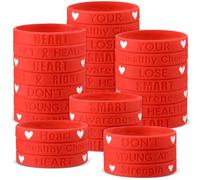 PullCrease 50 Pcs Heart Health Awareness Wristband Red Silicone Rubber Bracelets 10 Styles with Inspirational Sayings for Heart Disease Health Month Campaign Support