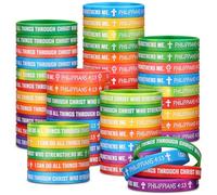 PullCrease 50 Pcs I Can Do all Things Through Christ Wristbands Bulk 10 Styles Rainbow Philippians 4: 13 Silicone Bracelets Christian cross Silicone Wristbands Gift for Bible School Church Group