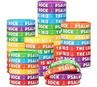 PullCrease 50 Pcs the Lord Is My Rock Psalms 18: 2 Bracelets Christian Bible Verse Wristbands Bulk Religious Gifts for Sunday School Christmas Parties Motivation, Support Church Supplies
