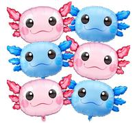 PullCrease 6 Pcs 34 Inch Axolotl Balloon Axolotl Birthday Party Decorations Aluminum Foil Inflatable Summer Supplies for Beach Themed Favor (Pink,Blue)