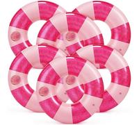 PullCrease 6 Pcs Giant Inflatable Swim Floats with Large Cup Holder Jumbo Striped Glitter Pool Ring 48" Fun Print Pool Lounger Tube for Adult Summer Swimming Beach Party Supplies (Rose Pink)