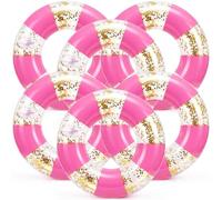 PullCrease 6 Pcs Giant Inflatable Swim Floats with Large Cup Holder Jumbo Striped Glitter Pool Ring 48" Fun Print Pool Lounger Tube for Adult Summer Swimming Beach Party Supplies (Pink)