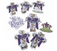 PullCrease 9 Pcs Easter Decorations Outdoor He Is Risen Cross Yard Decor Religious Easter Yard Signs Waterproof Christian Lawn Stakes for Outside Church Families Garden Porch Party Supplies