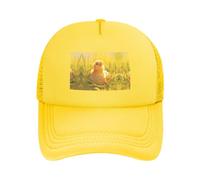 Pullet Black Printed Adjustable Mesh Baseball Cap - Unisex, Outdoor Running and Fishing Sun Hat, Yellow, One Size