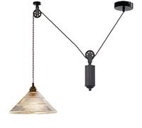 Pulley Glass Pendant Lights Vintage Adjustable Hanging Lighting with Sphere Cone Wheel Ceiling Chandeliers Farmhouse Pendant Chandelier Lamp in Black Finish for Bedside Restaurant