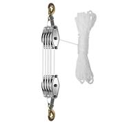 Pulley System for Lifting Heavy Items, Rope Pulley for Tying Up, 4 Wheel Light Hanger for Grow Tent, 8:1 Lifting Force Patio Roller Saves Effort, 65 Feet Rope for Shelters