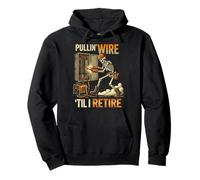 Pullin Wire Til I Retire Skeleton Electrician Retirement Pullover Hoodie