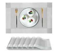 PullinTimes Placemats Set of 6,Table Placemats of PVC,Washable Non-slip Heat Resistant Dining Table Mats for Home Restaurant Hotel, 45CM x 30CM (Grey+Silver)