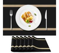 PullinTimes Placemats Set of 6,Table Placemats of PVC,Washable Non-slip Heat Resistant Dining Table Mats for Home Restaurant Hotel, 45CM x 30CM (Black)