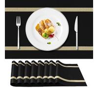 PullinTimes Placemats Set of 8,Table Placemats of PVC,Washable Non-slip Heat Resistant Dining Table Mats for Home Restaurant Hotel, 45CM x 30CM (Black)