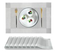 PullinTimes Set of 8 place mats, washable PVC, heat resistant, non-slip place mats, table mats, 30 x 45 cm place mats for kitchen (grey + silver)
