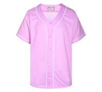 Pullonsy Black Custom Baseball Jersey for Men Full Button Mesh Embroidered Team Name & Numbers S-8XL, White Stripe Light Pink Jersey, S