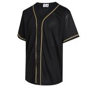 Pullonsy Blank Baseball Jersey for Men Women Full Button Up Short Sleeves Shirts Hip Hop Hipster Sports Uniforms, Old Gold Stripe-black Jersey, XXL