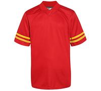 Pullonsy Blank Football Jerseys for Men Adult Hip-Hop Hipster Shirt Practice Sports Uniform Tops, Yellow Stripes Red Jersey, 3XL